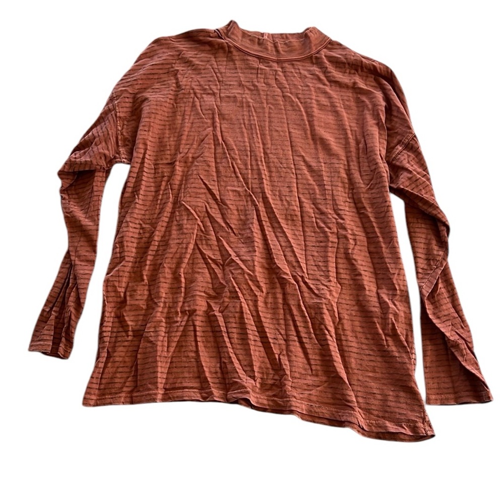 Free People Striped Orange/Black Free People Mock Neck Top